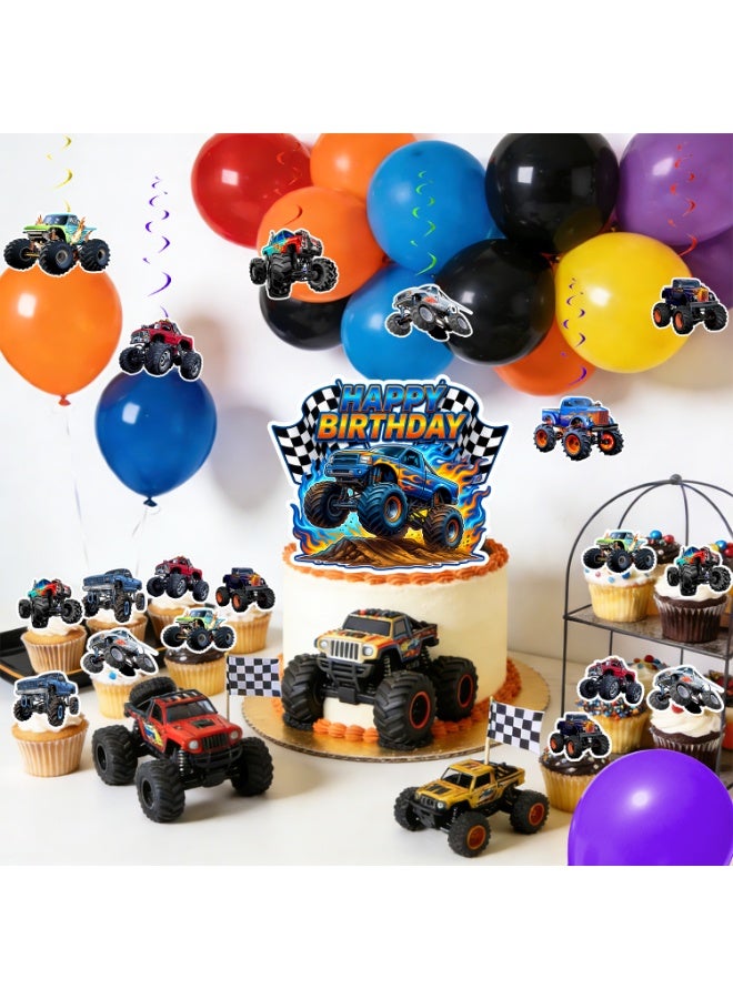 FRUITFUL PARTY Monster Truck Birthday Party Decorations, 111pcs Monster Truck Decoration Set - Monster Truck Balloons Banner Tablecloth Cupcake Toppers etc Monster Truck Birthday Party Supplies - Image 4